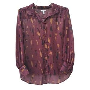 Nine West Maroon Women's Large Button-up Blouse